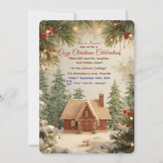 Gemütliche Weihnachts-Cottage-Einladung – Wasserfa Einladung