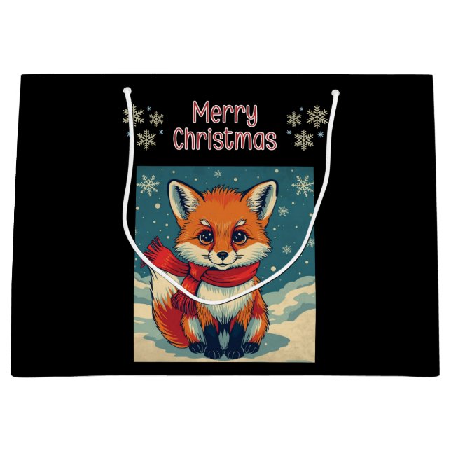 Gemütliche Weihnachts-Fuchs-Geschenktasche Große Geschenktüte (Vorderseite)