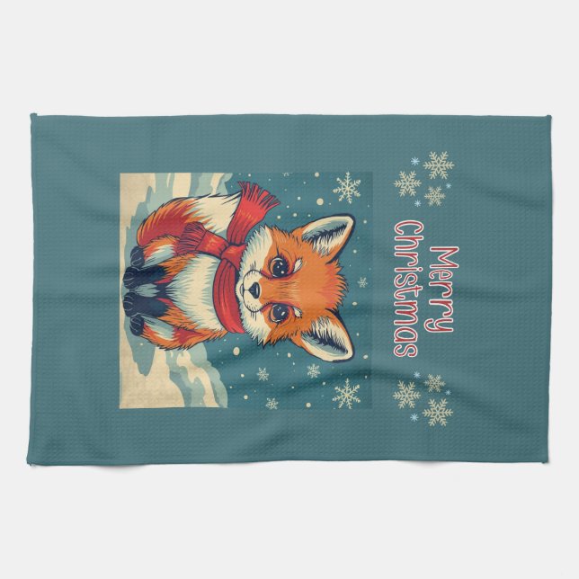 Gemütliche Weihnachts-Fuchs-Küchentücher Geschirrtuch (Horizontal)