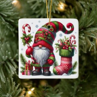 Gemütliche Weihnachts-Gnom-Kunst – Festliche Feier Keramikornament