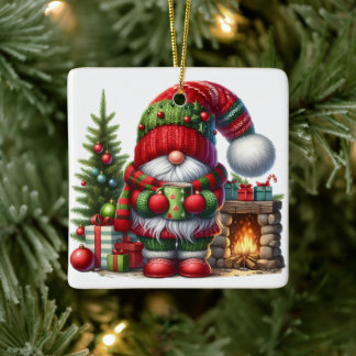 Gemütliche Weihnachts-Gnom-Kunst – Festliches Weih Keramikornament