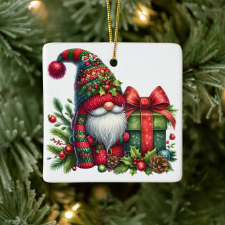 Gemütliche Weihnachts-Gnom-Kunst – Festliches Weih Keramikornament