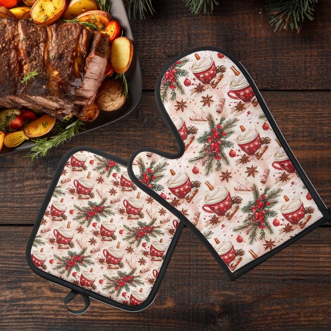 Gemütliche Weihnachts-heiße Cocoa Ofenhandschuh & Topflappen-Set (cozy christmas 1)