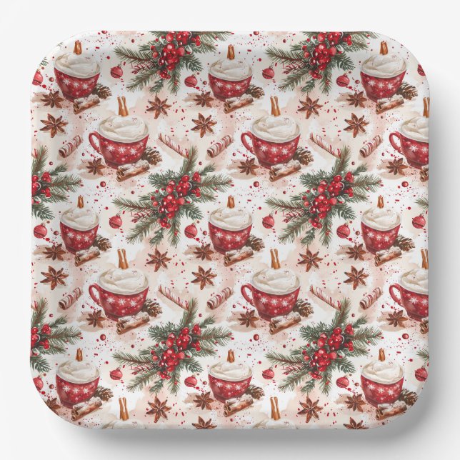 Gemütliche Weihnachts-heiße Cocoa Pappteller (Vorderseite)