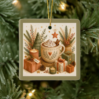 Gemütliche Weihnachts-Heiße Schokolade Botanical G Keramikornament