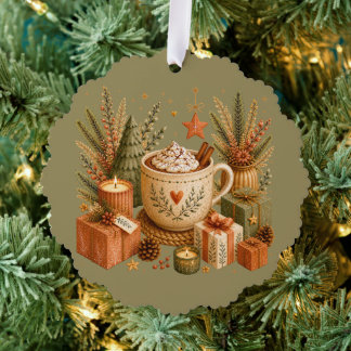 Gemütliche Weihnachts-Heiße-Schokolade Botanischer Ornament Karte