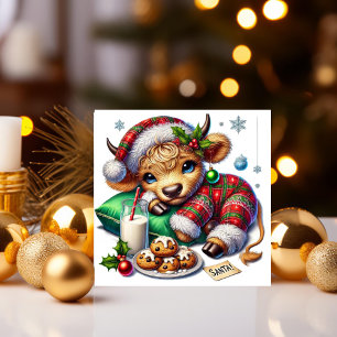 Gemütliche Weihnachts-Hochlandkuh in festlichen Py Feiertagskarte