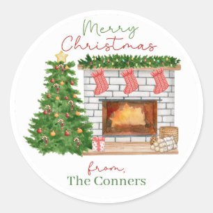 Gemütliche Weihnachts-Kamin-Geschenkaufkleber Runder Aufkleber