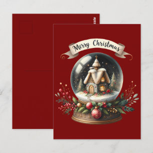Gemütliche Weihnachts-Schneekugel-Hüttenszene Postkarte
