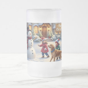 Gemütliche Weihnachts-Schneeszene-Kunst Mattglas Bierglas
