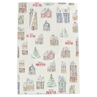 Gemütliche Weihnachts-Winterhäuser Geschenkpapier Mittlere Geschenktüte