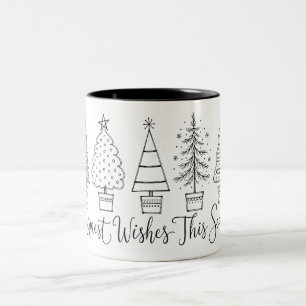 Gemütliche Weihnachtsbaum-Linienkunst-Illustration Zweifarbige Tasse