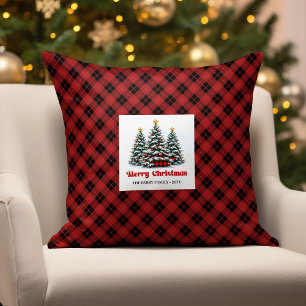 Gemütliche Weihnachtsbäume Kariert Personalisierte Kissen