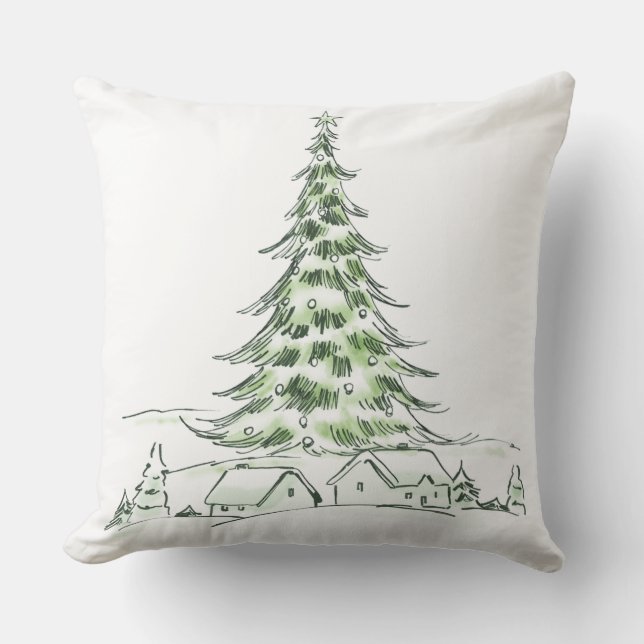 Gemütliche Weihnachtsbäume und Häuser in wintergrü Kissen (Vorderseite)