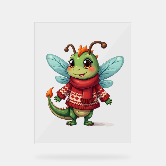 Gemütliche Weihnachtsdrachenfliege Acrylschild (Vorderseite)