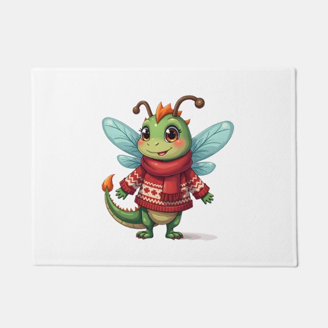 Gemütliche Weihnachtsdrachenfliege Fußmatte (Vorderseite)