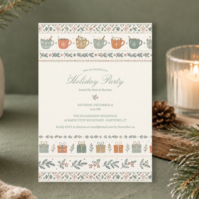Gemütliche Weihnachtsfeier Einladung (elegant cozy hygge script calligraphy Christmas holiday party invitation with custom details)