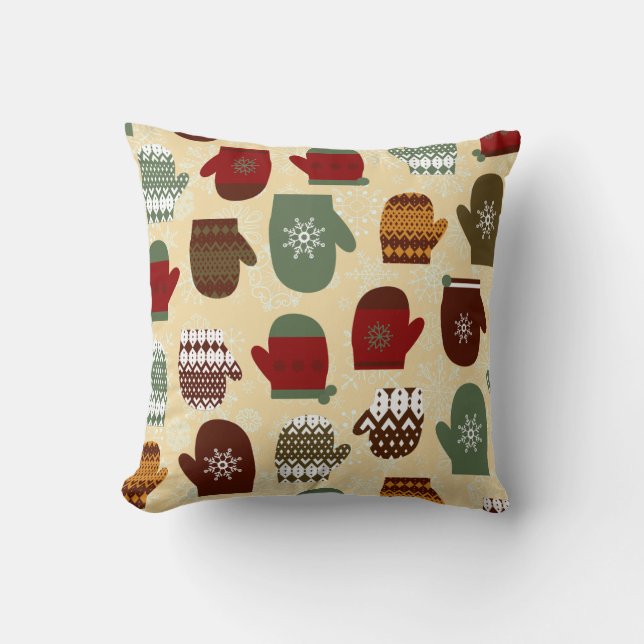 Gemütliche Weihnachtsferien Winter Mittens Kissen  (Vorderseite)