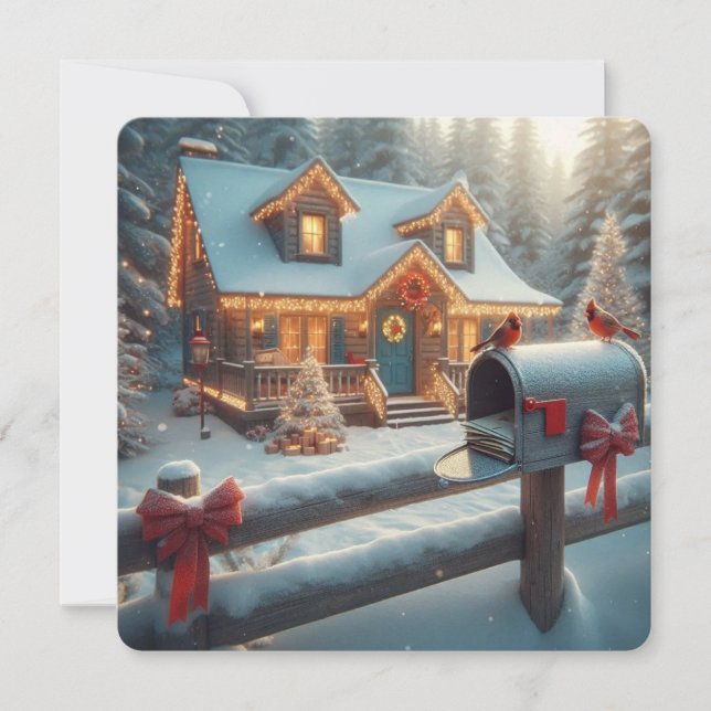 Gemütliche Weihnachtshütte Winterwunderland Feiertagskarte (Vorderseite)