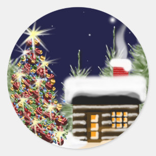 Gemütliche Weihnachtskabine Runder Aufkleber