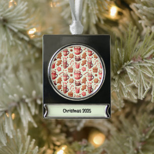 Gemütliche Weihnachtskakao- und Lebkuchenmuster Banner-Ornament Silber