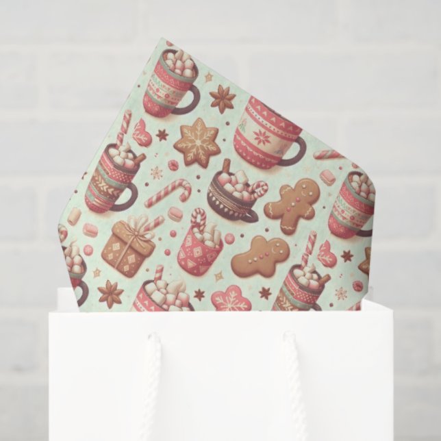 Gemütliche Weihnachtskakao- und Lebkuchenmuster Seidenpapier (Geschenktüte)