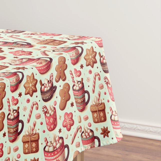 Gemütliche Weihnachtskakao- und Lebkuchenmuster Tischdecke (Beispiel)