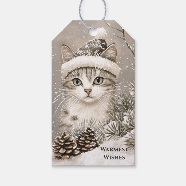 Gemütliche Weihnachtskatze Geschenkanhänger (Vorderseite)