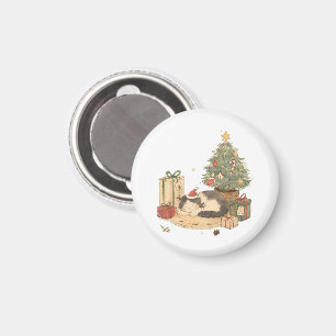 Gemütliche Weihnachtskatze mit Geschenken und Weih Magnet