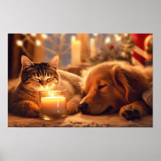 Gemütliche Weihnachtskatze und Hund von Candleligh Poster