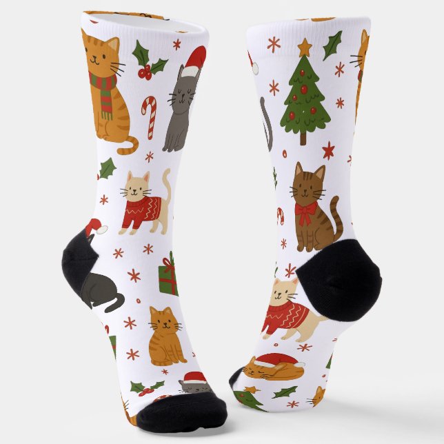 Gemütliche Weihnachtskatzenklatschen Muster Socken (Gewinkelt)