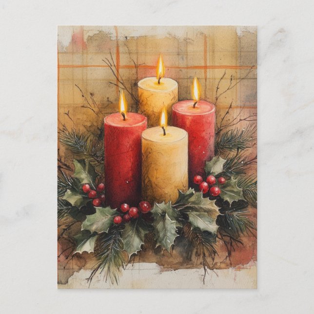Gemütliche Weihnachtskerzen Feiertagspostkarte (Vorderseite)