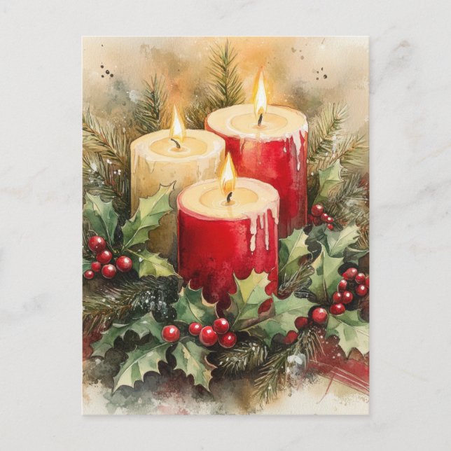 Gemütliche Weihnachtskerzen Feiertagspostkarte (Vorderseite)