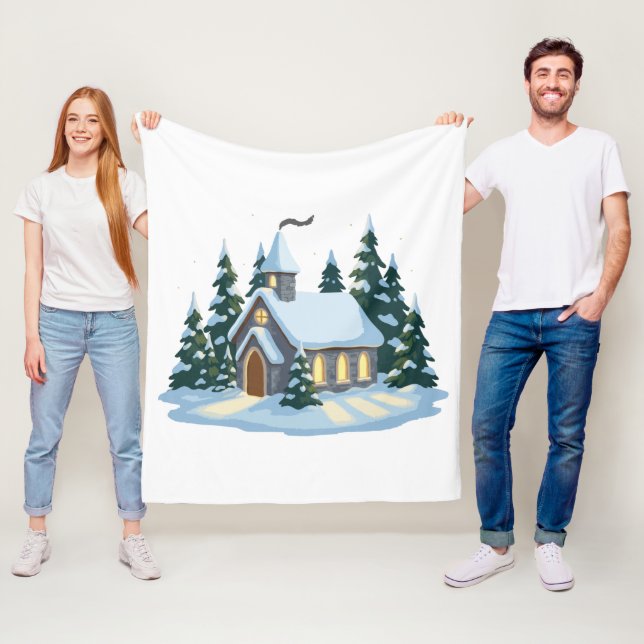 Gemütliche Weihnachtskirche | Snowy Country Fleecedecke (Beispiel)