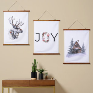 Gemütliche Weihnachtskollektion Set von 3 Holida Wandteppich Mit Holzrahmen