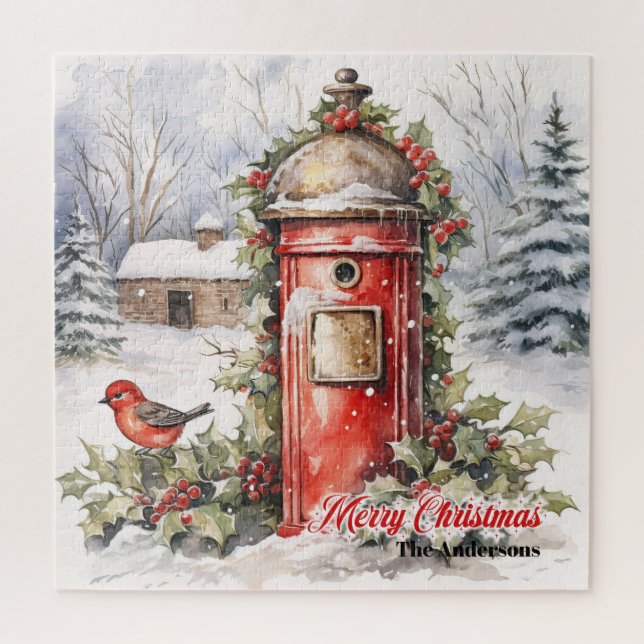 Gemütliche Weihnachtslandschaft in Aquarellfarben  (Vertikal)