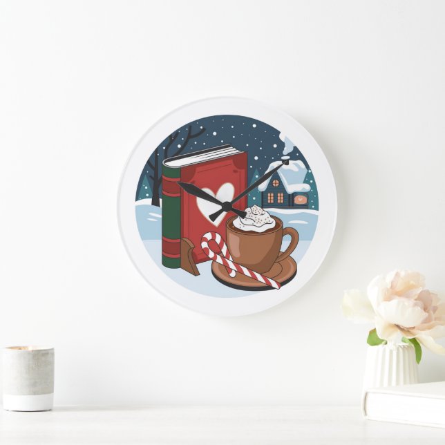 Gemütliche Weihnachtsnacht mit heißem Cocoa Große Wanduhr (Zuhause)