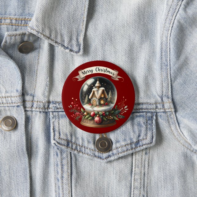 Gemütliche Weihnachtsschneeglobe-Hütte-Szene Button (Beispiel)