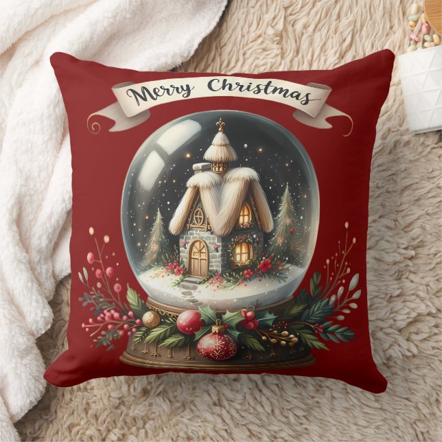 Gemütliche Weihnachtsschneeglobe-Hütte-Szene Kissen (Decke)