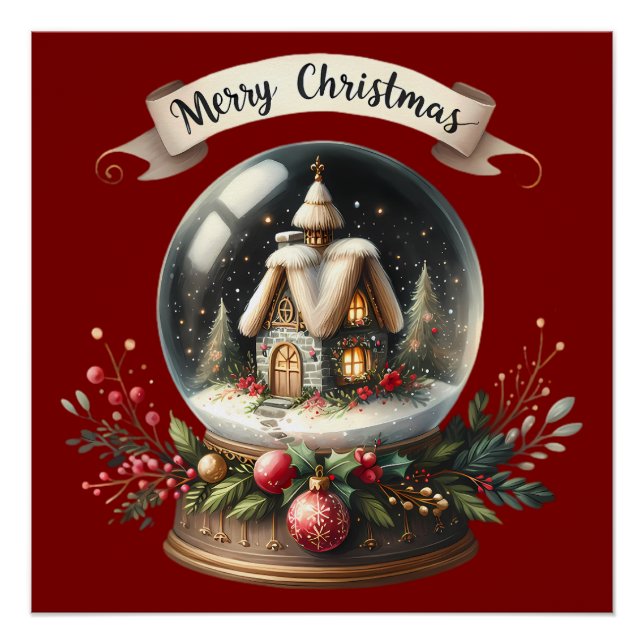 Gemütliche Weihnachtsschneeglobe-Hütte-Szene Poster (Vorderseite)