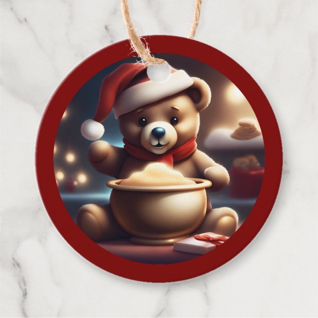 Gemütliche Weihnachtszeit Teddy Porridge TWArt Geschenkanhänger (Vorderseite)