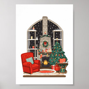 Gemütliche Weihnachtszimmer-Szene – Warme Feiertag Poster
