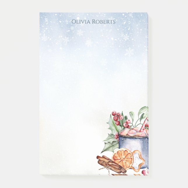 Gemütliche Winter Hot Cocoa Schnee Personalisiert Post-it Klebezettel (Vorderseite)
