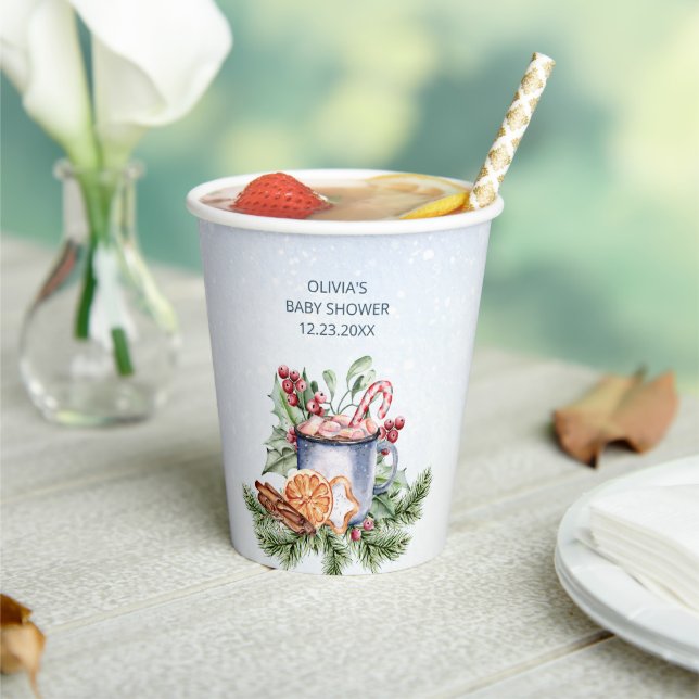 Gemütliche Winter Hot Cocoa Snowly Babydusche Pappbecher (In Situ)