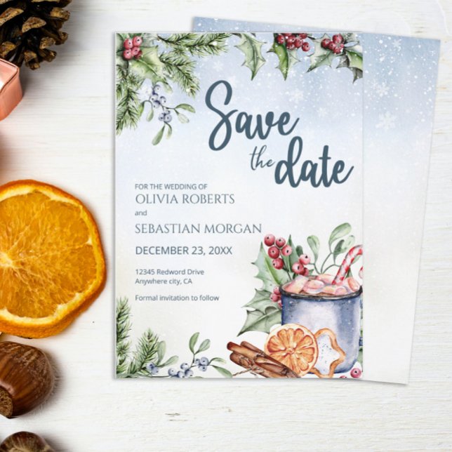 Gemütliche Winter Hot Cocoa Snowly Wedding Save The Date (Von Creator hochgeladen)