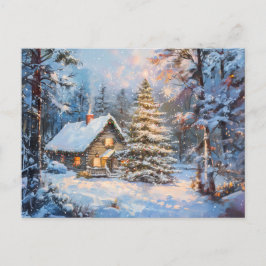 Gemütliche Winter-Hütte mit Weihnachtsbaum Postkarte
