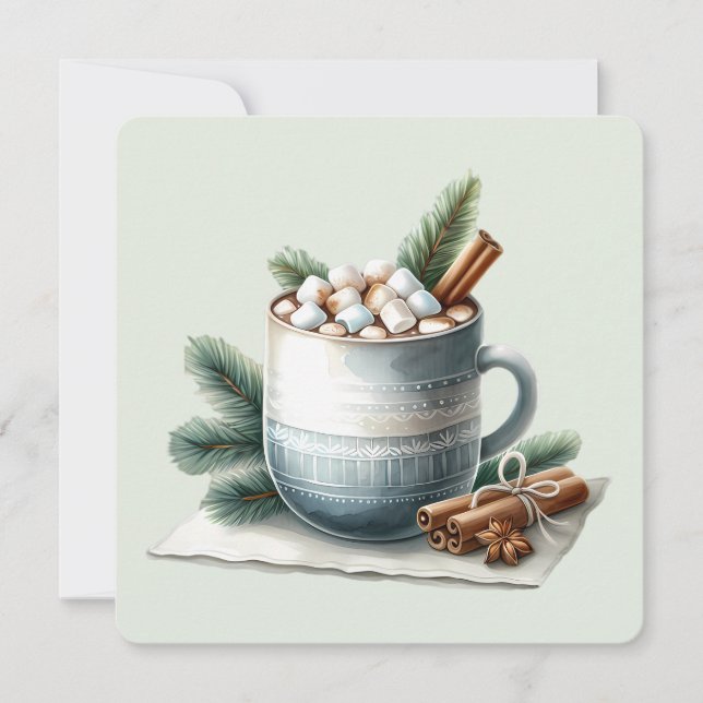 Gemütliche Winter-Kakao-Marshmallow-Szene Flachkar (Vorderseite)