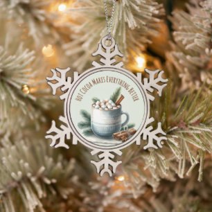 Gemütliche Winter-Kakao-Marshmallow-Szene Schneeflocken Zinn-Ornament