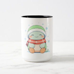 Gemütliche Winter-Schildkröte mit Schal Kawaii-Des Zweifarbige Tasse