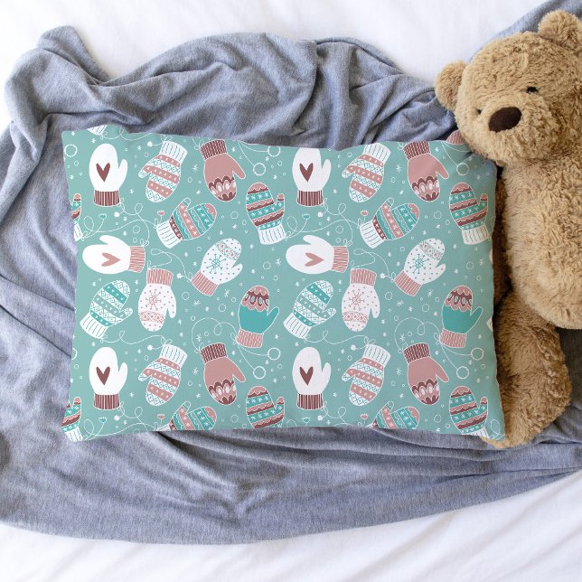 Gemütliche Winter Weihnachten Mittens Muster in Mi Kissenbezug (Winter Mittens Pillowcase)